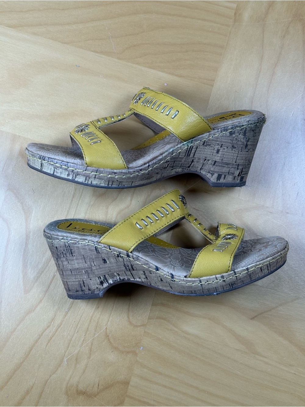 boc Leather Yellow Cork Wedge Slide Sandals